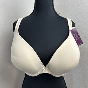 New Cacique Bra Cotton Boost Plunge 42F 42DDD‎ Underwire Cream Push Up